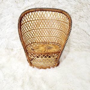 Wicker Mini Peacock Chair Cozy Boho home decor doll